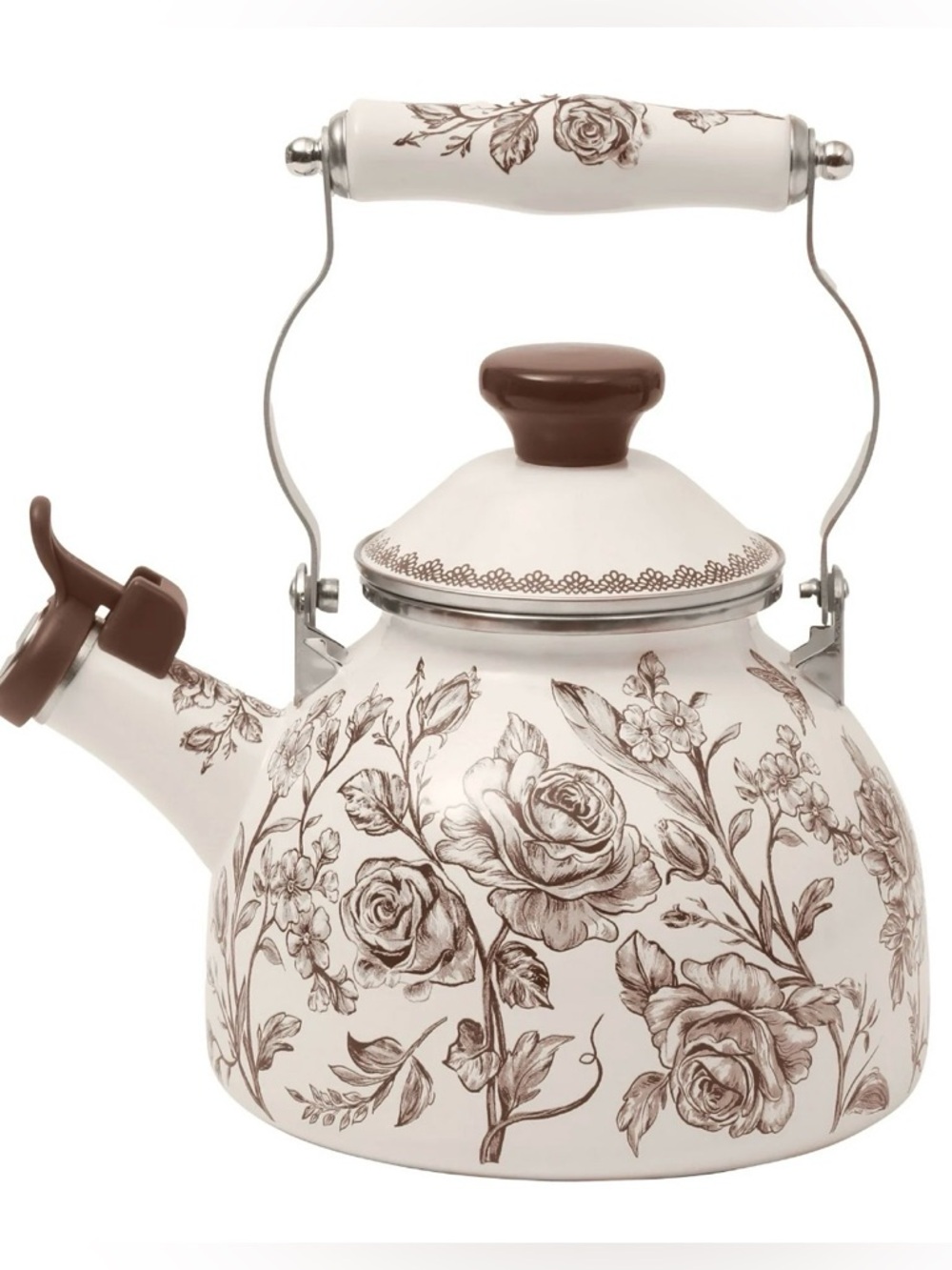 S•A•L•E🔥Pioneer Woman Agatha Brown Steel 2qt Whistling Tea Kettle